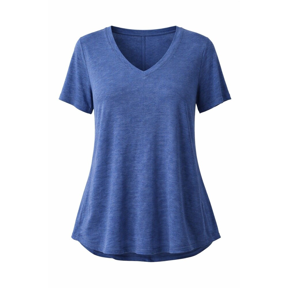 Tahari Womens Plus Size Blue V Neck Top Linen Lyocell Relaxed Fit - Picture 7 of 11